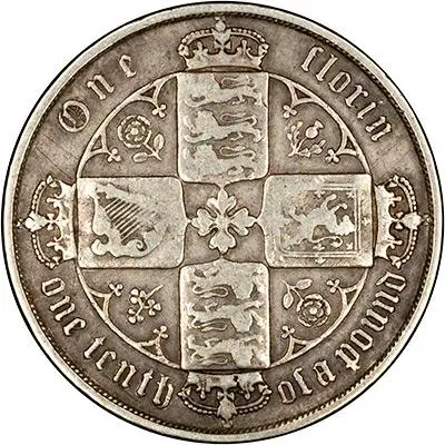 1874 Victoria Gothic Silver Florin Reverse