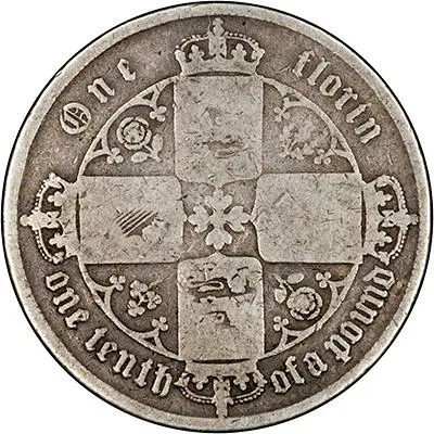 1856 Victoria Gothic Silver Florin Reverse - Fair Grade