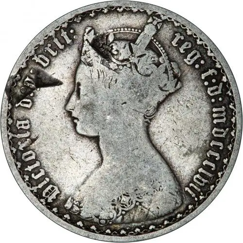 Obverse of 1857 Victoria Gothic Silver Florin