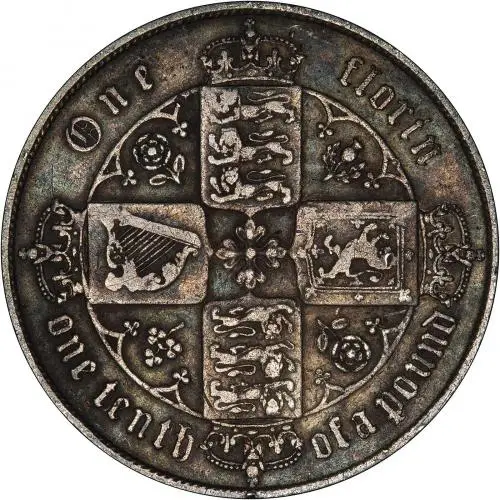 1866 Silver Graded Victoria Gothic Florin Coin Pound Sterling Reverse VF