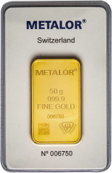 50g Gold Bar Metalor - Pre-Owned