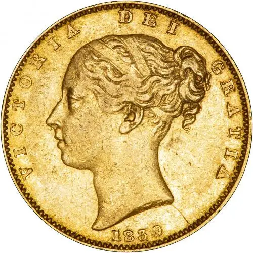 1839 Gold Sovereign Victoria Young Head William Wyon Obverse
