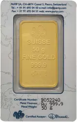 Gold 50 Gram  Bar Pre-Owned Pamp obverse