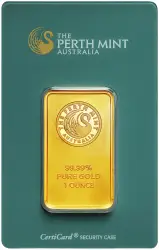 Gold 1 Ounce Perth Mint Green Certicard Bar
