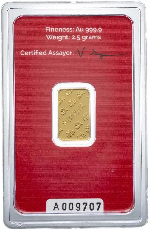 Gold 2.5 Gram  Bar Pre-Owned Republic Metals Corporation (RMC) obverse