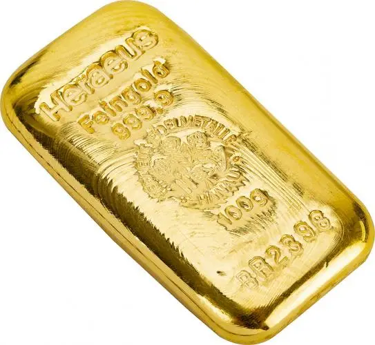 Gold 100 Gram  Bar Pre-Owned Heraeus reverse side view