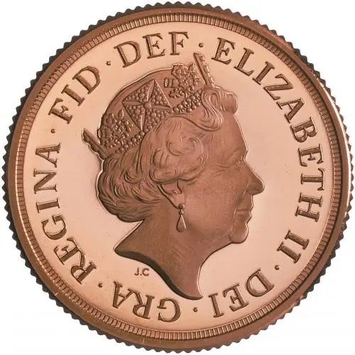 2019 Gold Proof Piedfort Sovereign Coin obverse