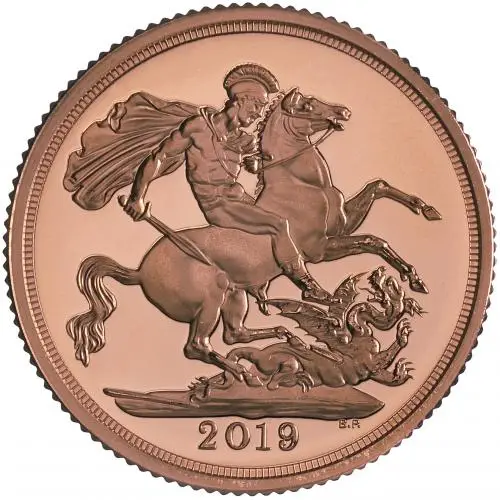2019 Gold Proof Piedfort Sovereign Coin reverse