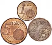 Reverse of Ordinary Circulation Copper Euro Cents Mixed Countries