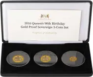 2016 Tristan Da Cunha '90th Birthday of Queen Elizabeth II' Gold Proof Sovereign 3-Coin Set