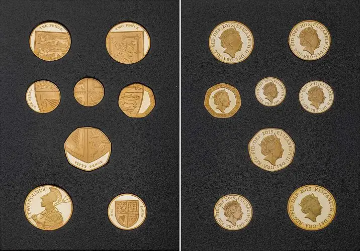 2015 Definitive Coinage Portrait Collection Gold Proof Elizabeth II Fourth and Fifth Pound Sterling Coin With Box with Cert United Kingdom The Royal Mint 16 Coins Fifthe Portrait