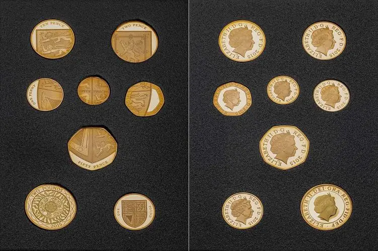 2015 Definitive Coinage Portrait Collection Gold Proof Elizabeth II Fourth and Fifth Pound Sterling Coin With Box with Cert United Kingdom The Royal Mint 16 Coins Fourth Portrait