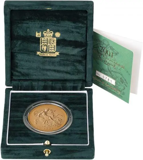 2001 Gold BU St. George & Dragon £5 / Crown  Coin Single United Kingdom The Royal Mint in box