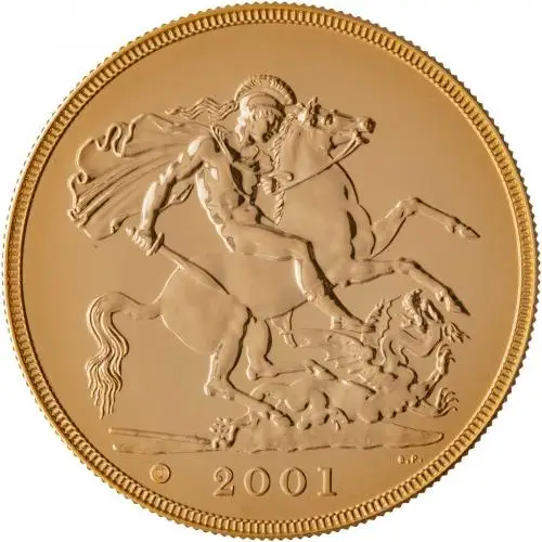 2001 Gold BU St. George & Dragon £5 / Crown  Coin Single United Kingdom The Royal Mint reverse