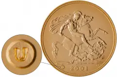2001 Gold BU St. George & Dragon £5 / Crown  Coin Single United Kingdom The Royal Mint with privy mark