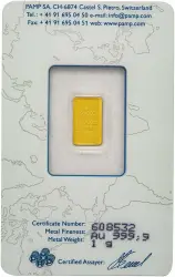Pre-Owned Switzerland 1g Fortuna Gold Bullion Bar - Large Card