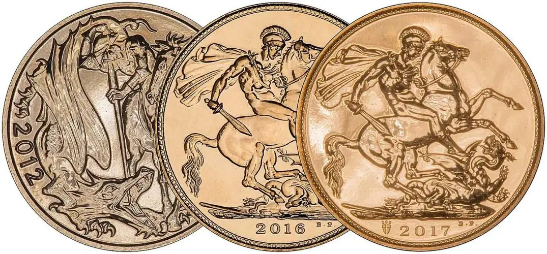 Elizabeth II Bullion Sovereign 3-Coin Bundle Set reverse design chards