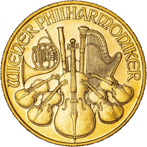1989 Gold 0.25 Ounce Philharmonic  Coin Single Austria Austrian Mint reverse