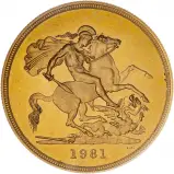 1981 Gold Proof Quintuple Sovereign £5 Coin - Grade C