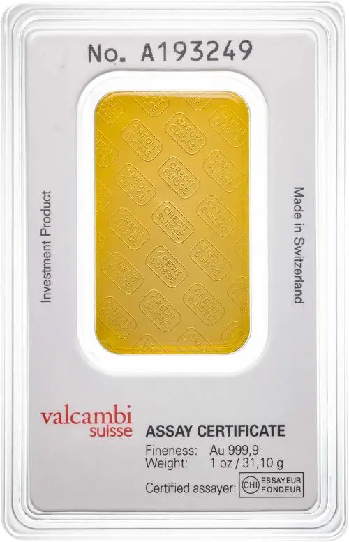 1 oz Wafer Gold Bullion Bar Credit Suisse Pre-Owned Reverse