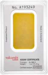 1 oz Wafer Gold Bullion Bar Credit Suisse Pre-Owned Reverse