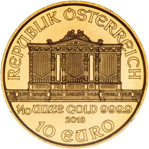 2018 Gold Bullion 0.1 Ounce Philharmonic Coin Austria reverse
