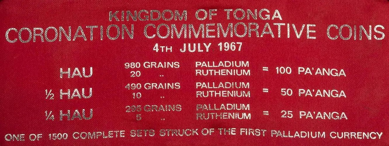 1967 Tonga Palladium 3 Coin Set - Coronation specifications