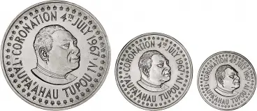1967 Tonga Palladium 3 Coin Set - Coronation obverse