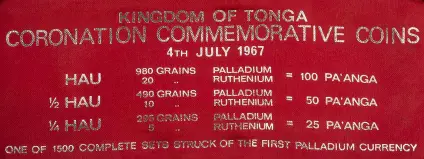 1967 Tonga Palladium 3 Coin Set - Coronation specifications