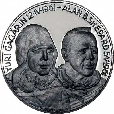 Gagarin & Shephard on Obverse of Palladium First Flights in Space Medallion