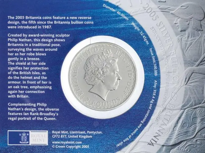 2005 Silver Bullion 1 Ounce Britannia Coin In Sleeve obverse
