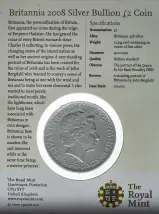 2008 Silver Bullion 1 Ounce Britannia Coin In Sleeve obverse