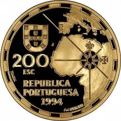 Obverse of 1994 Portuguese Proof Gold 200 Escudos