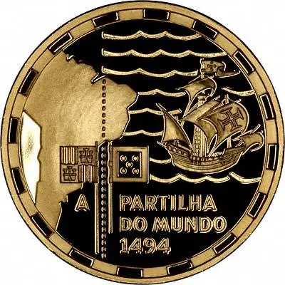 The Division of the World 1494 on Reverse of 1994 Portuguese Proof Gold 200 Escudos